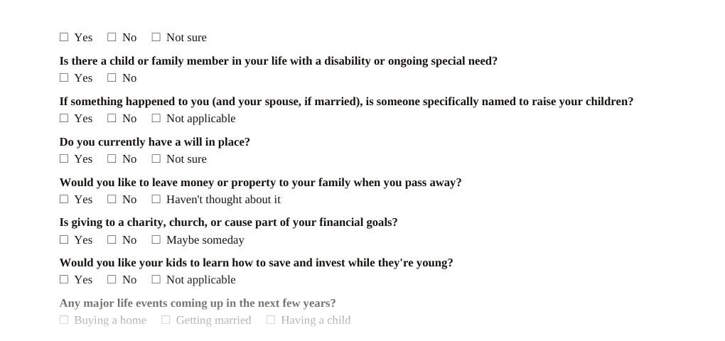 Preview of the Financial Planning Intake Questionnaire