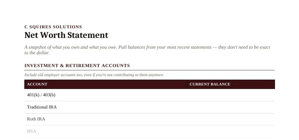 Preview of the Net Worth Statement